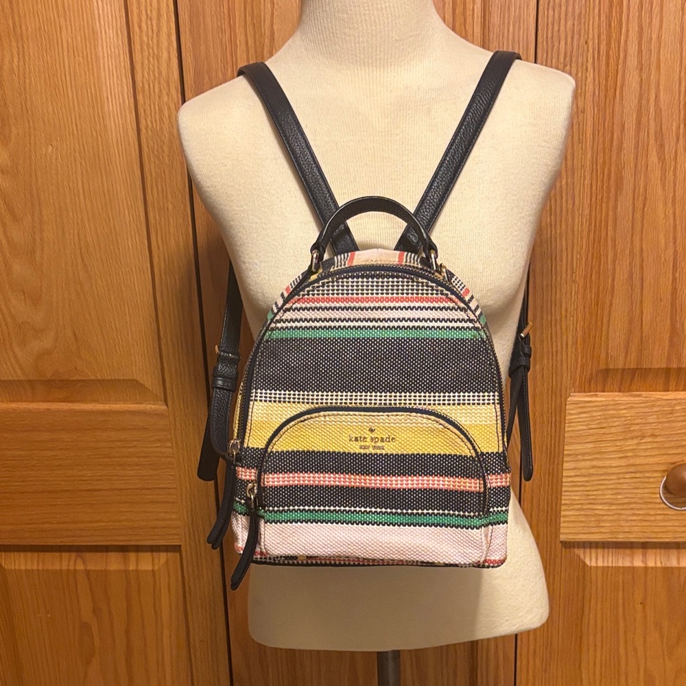 Kate Spade Multicolor Striped Mini Backpack with Black Trim